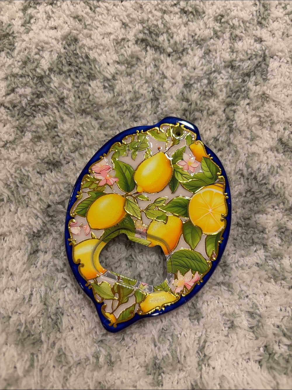Lemon-Shaped Bottle Opener Pink Lemon Floral NWT 3.50”x2.50”